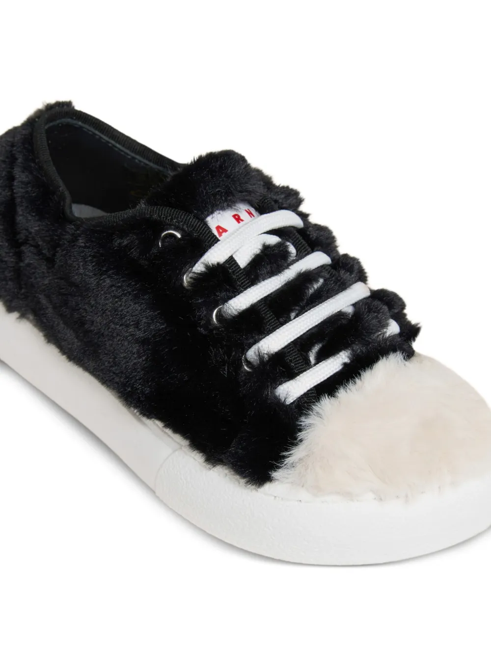 Marni Kids fur-trimmed lace-up sneakers Black