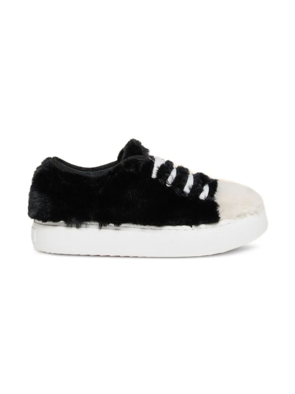 Marni Kids fur-trimmed lace-up sneakers Black