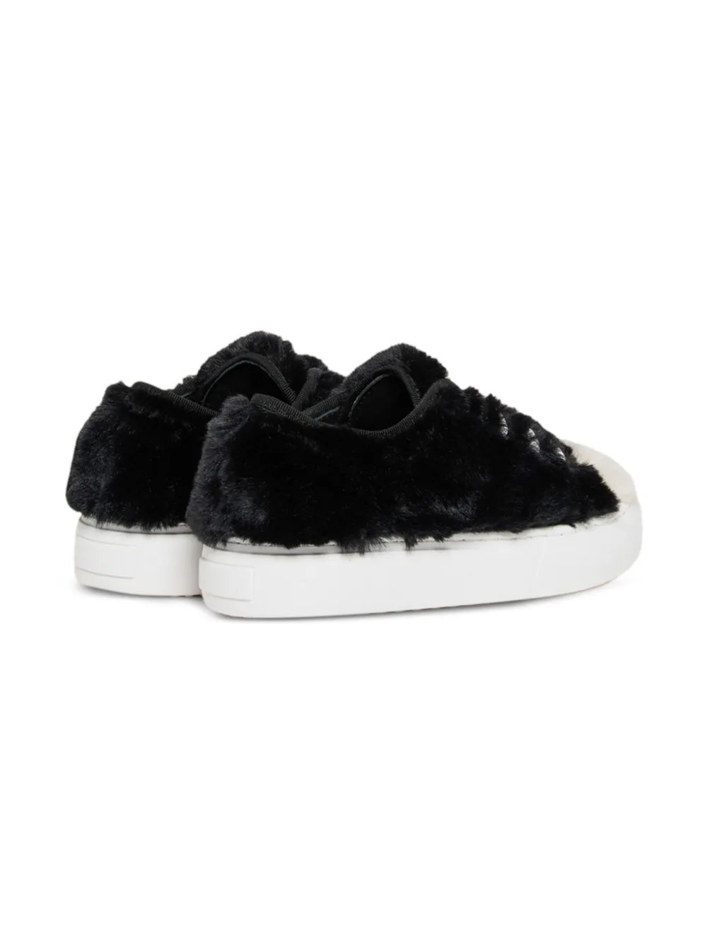 Marni Kids fur-trimmed lace-up sneakers Black