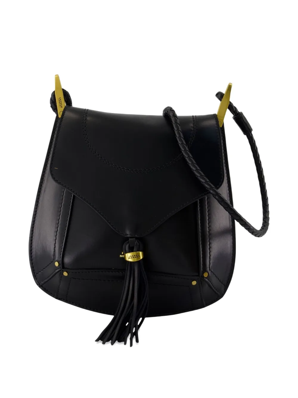 ISABEL MARANT Anahi tassel-embellished calfskin crossbody bag Zwart