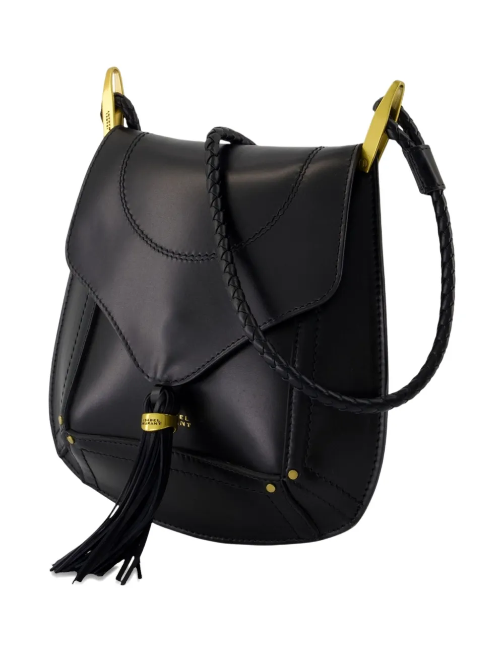 ISABEL MARANT Anahi tassel-embellished calfskin crossbody bag Zwart