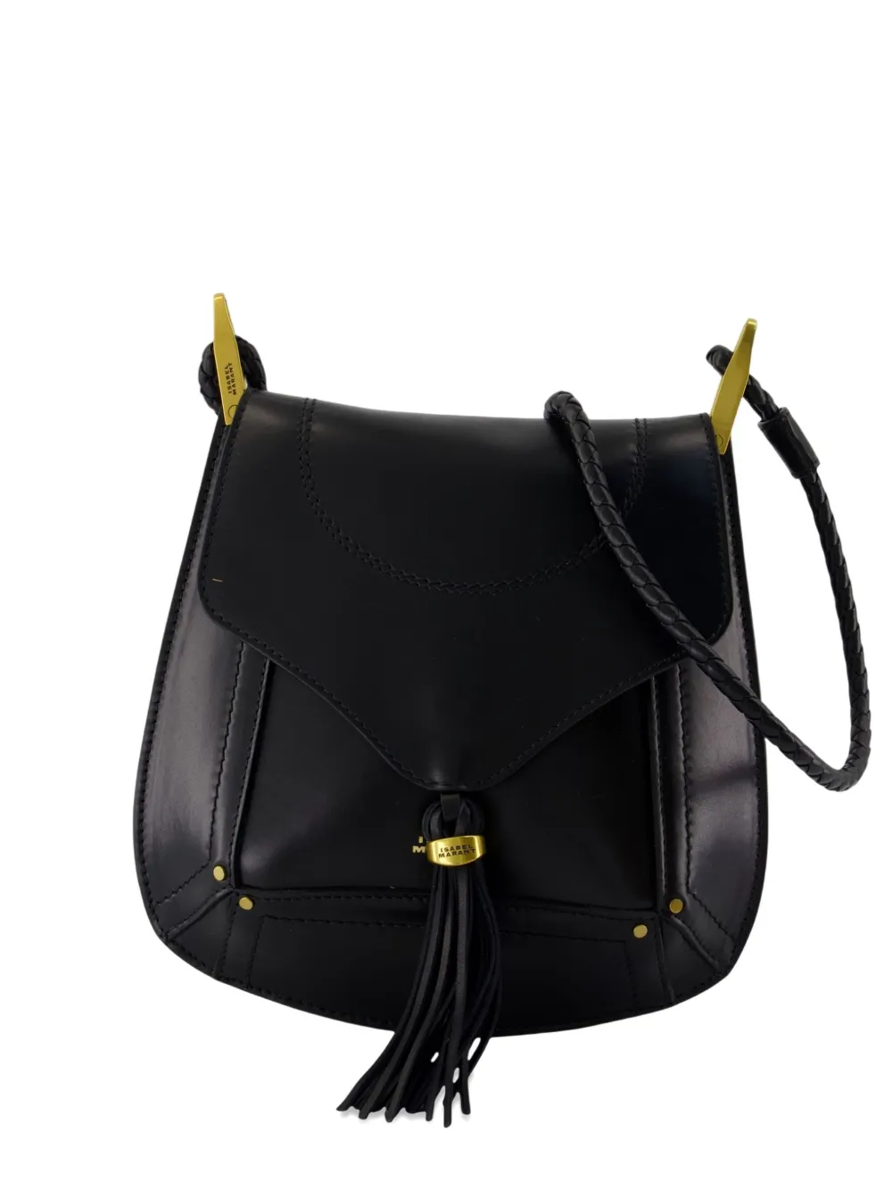 ISABEL MARANT Anahi tassel-embellished calfskin crossbody bag Zwart