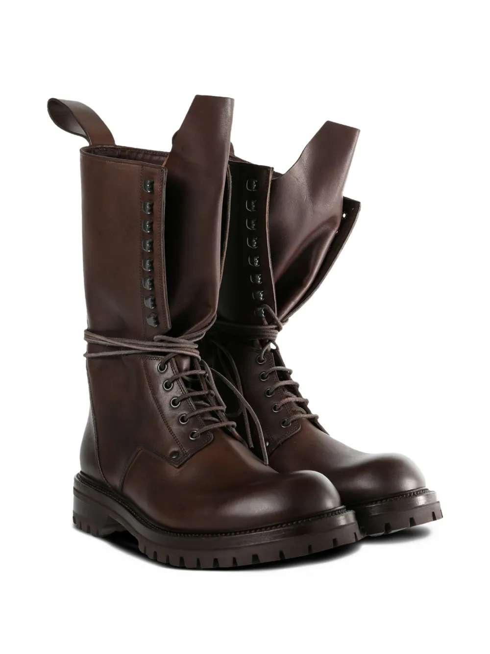 Rick Owens lace-up leather boots Brown