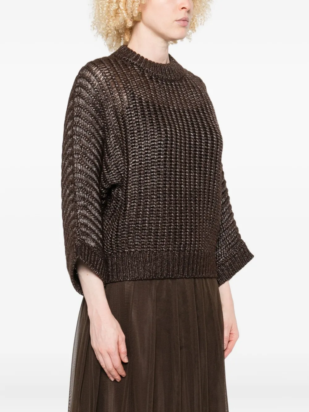 Peserico Opengebreide trui met metallic-effect Bruin