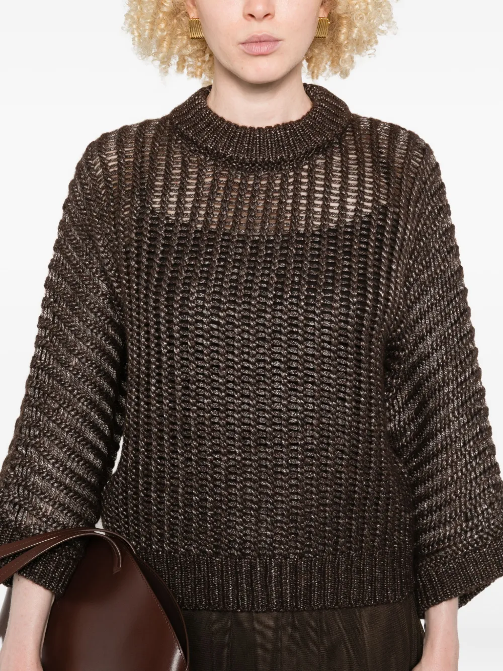 Peserico Opengebreide trui met metallic-effect Bruin