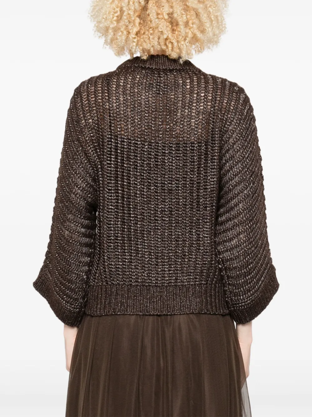 Peserico Opengebreide trui met metallic-effect Bruin