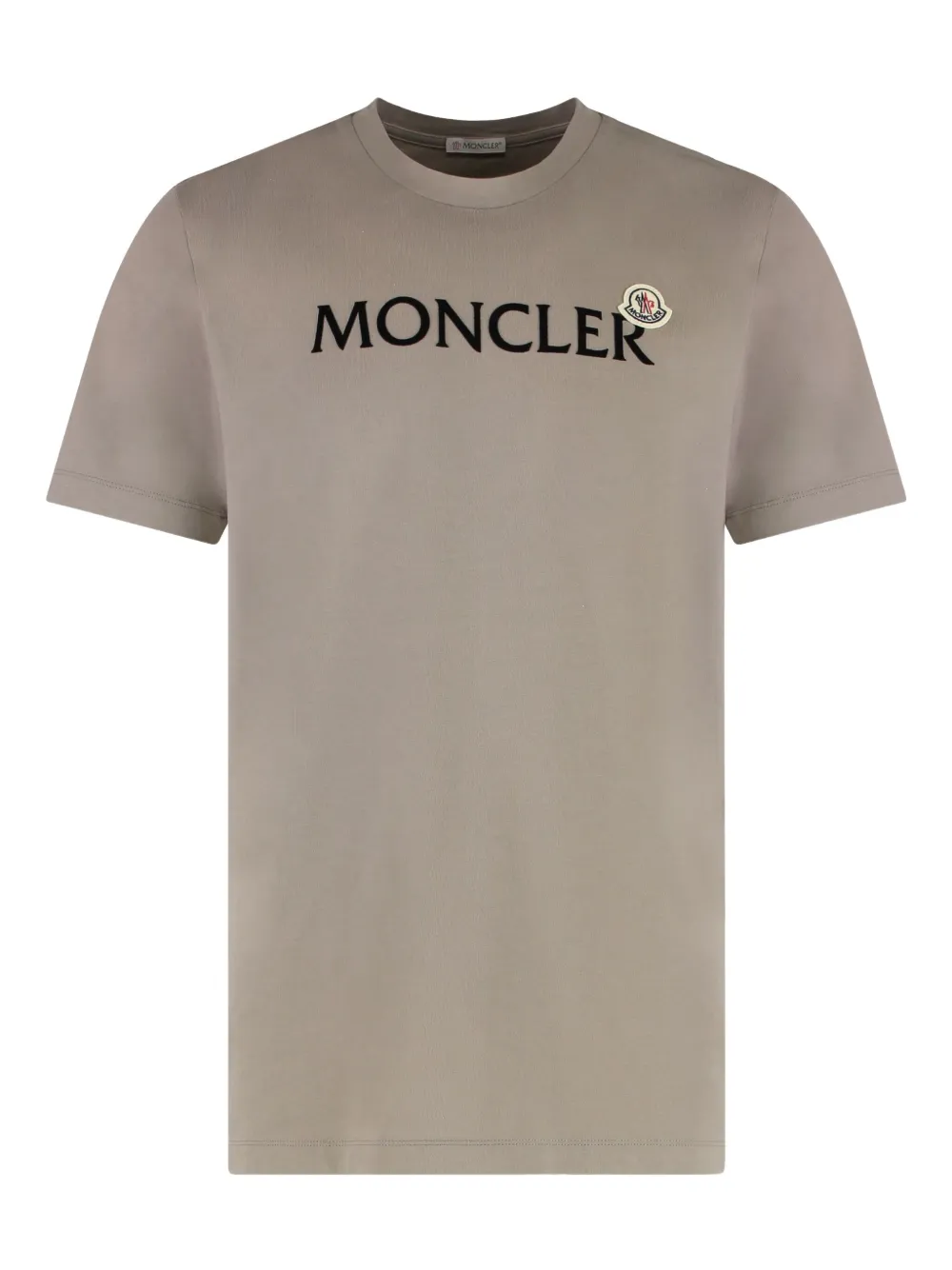 Moncler Cotton Crew Neck T-shirt With Velvet Print In Brown