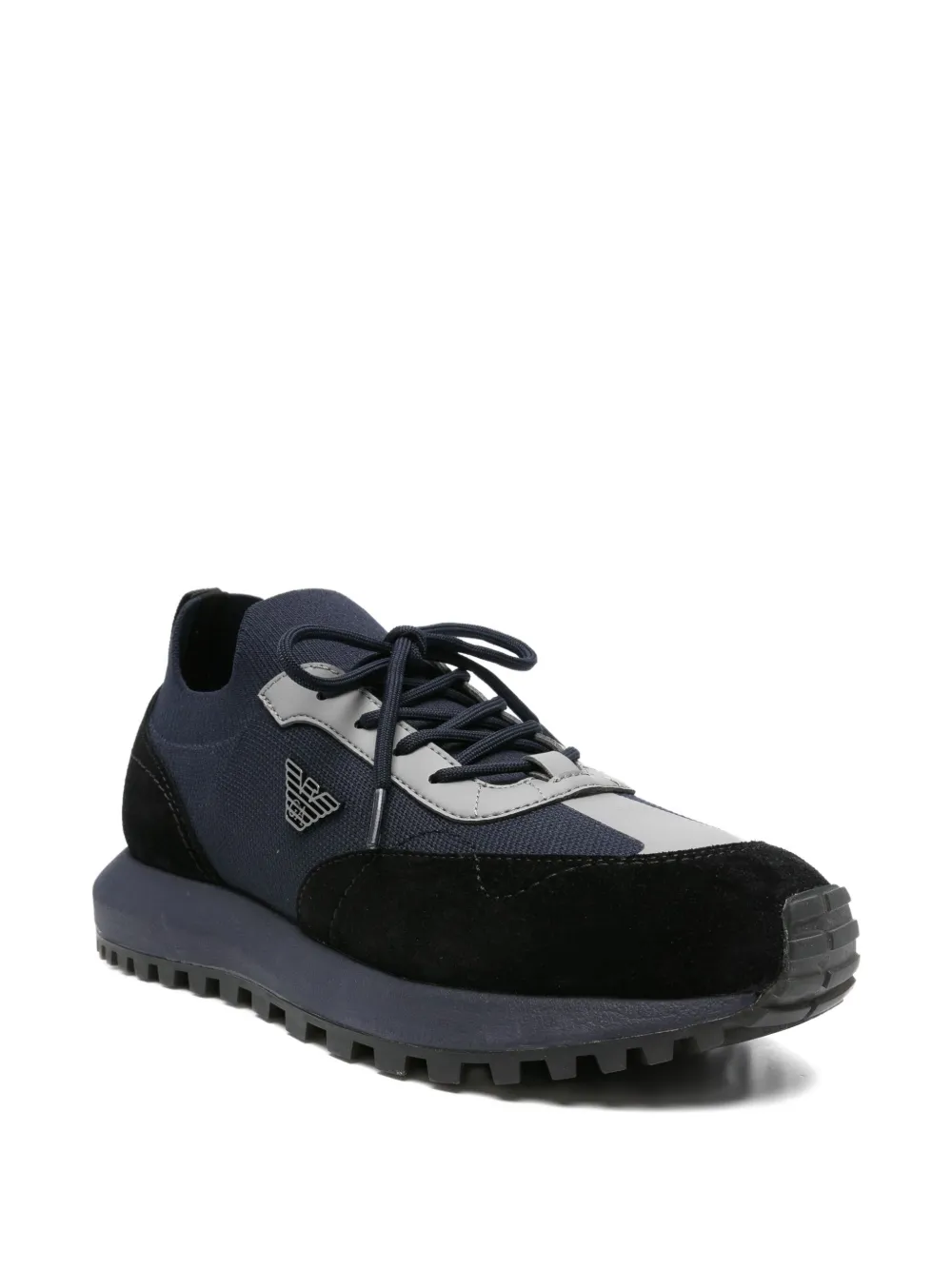 Emporio Armani Gebreide suède sneakers Blauw