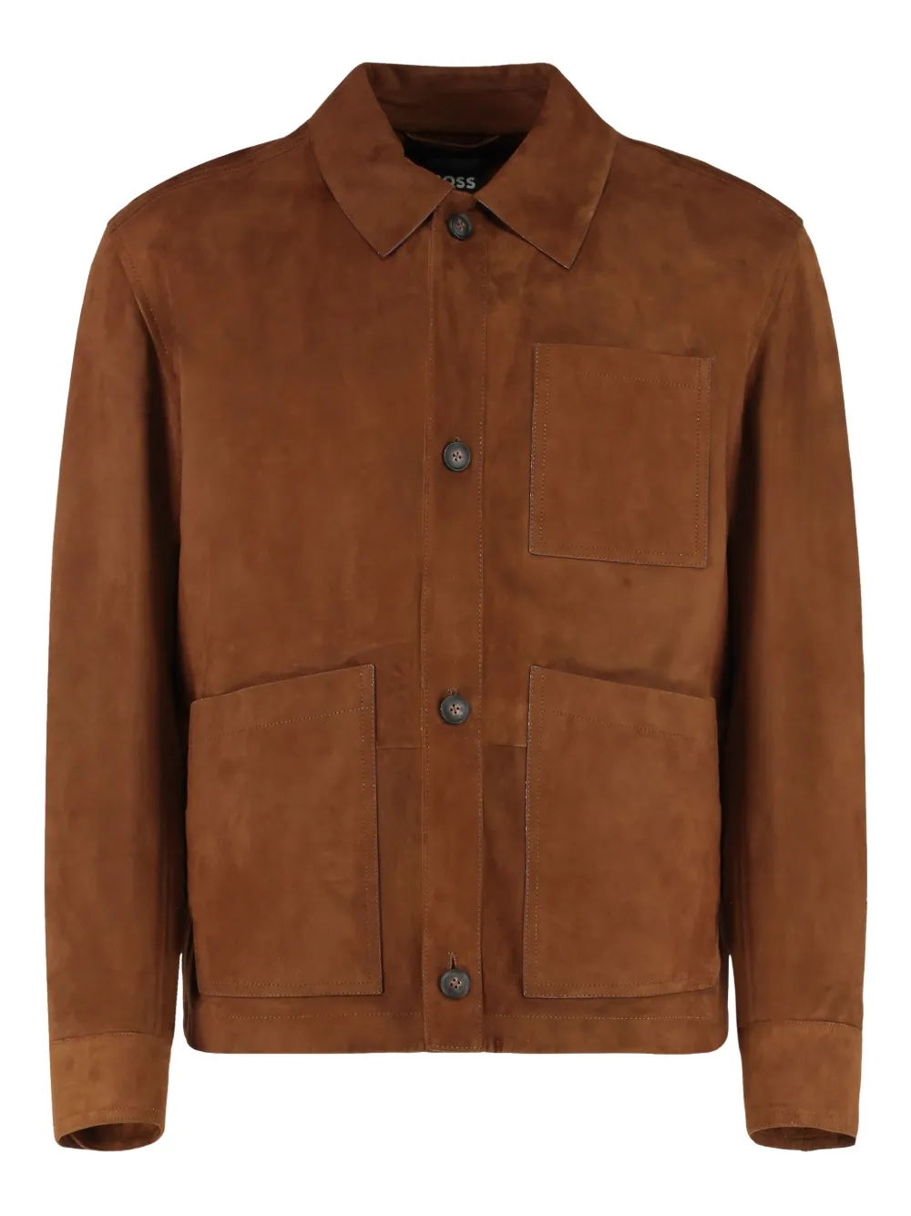 buttoned suede-leather jacket