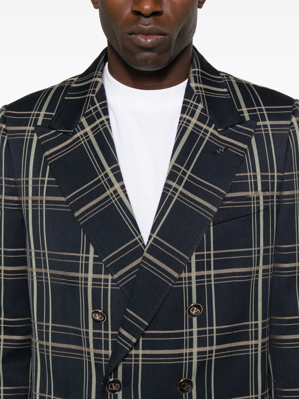 Valentino Checked Double-breasted Blazer In Blue