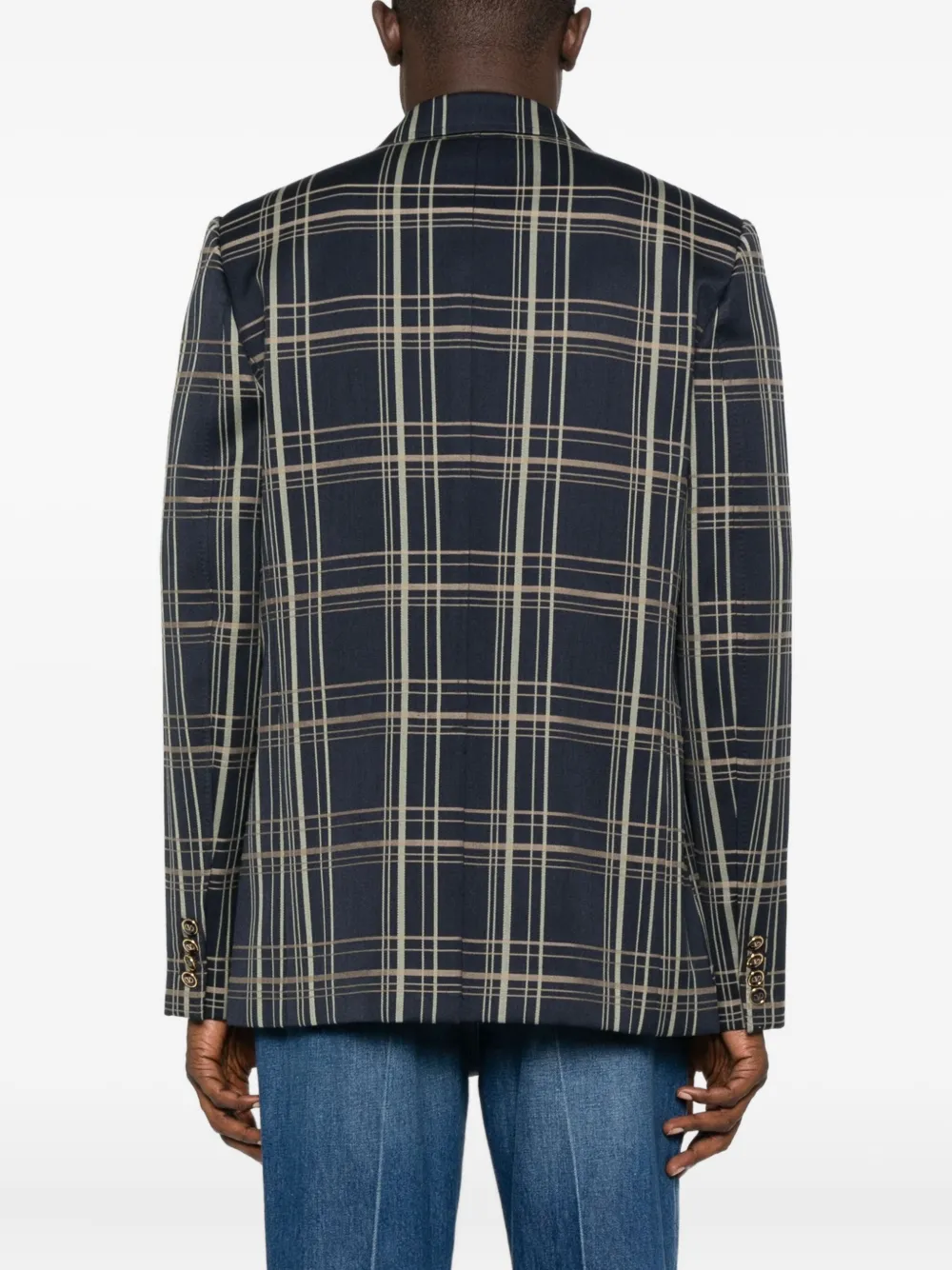 Valentino Checked Double-breasted Blazer In Blue