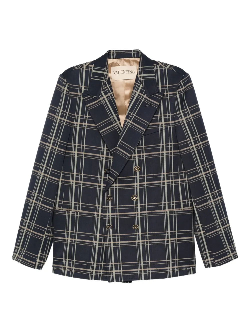 Valentino Garavani checked double-breasted blazer - ブルー Valentino Garavani checked double-breasted blazer - ブルー