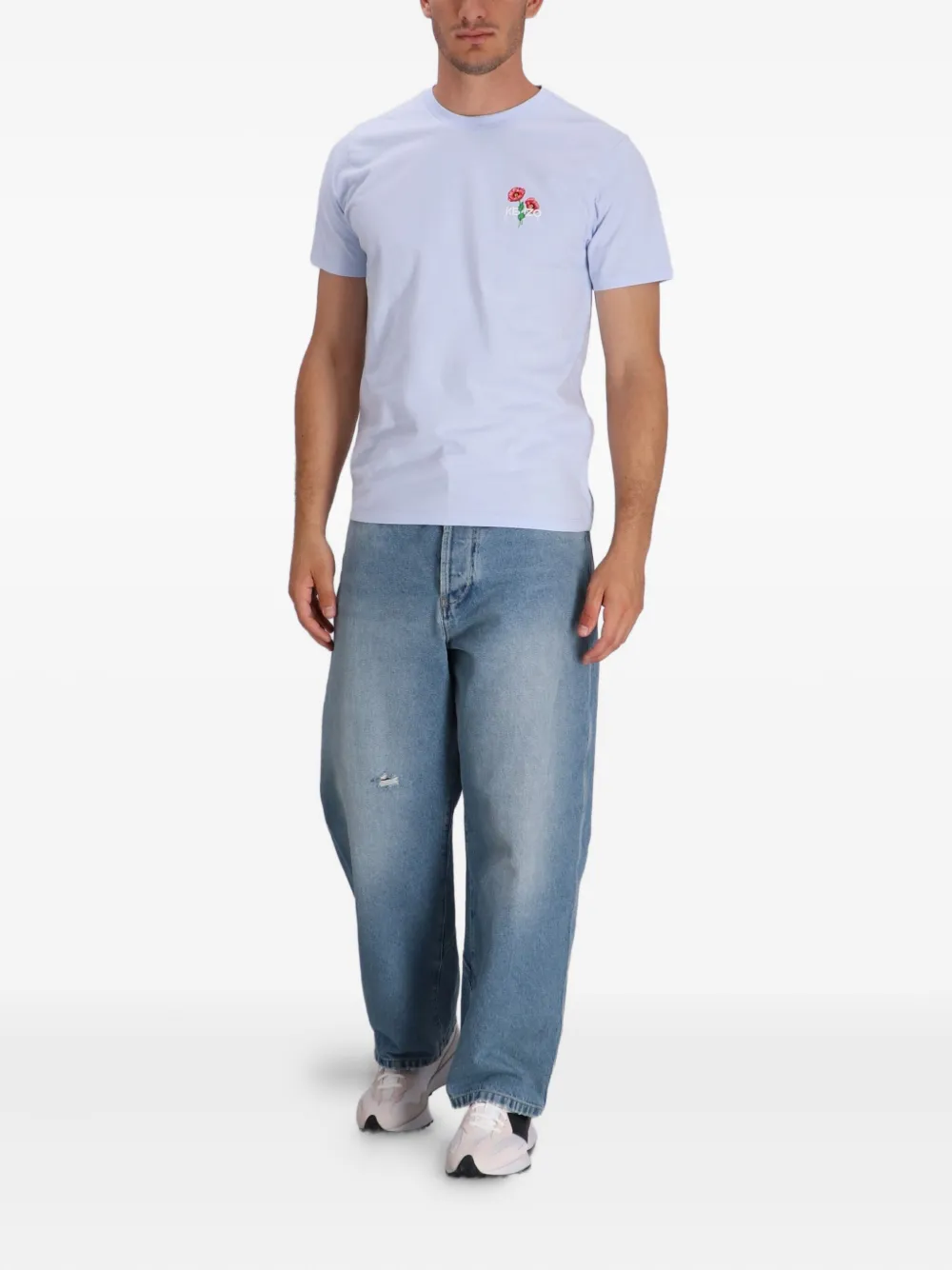Kenzo Katoenen T-shirt met geborduurde klaproos Blauw