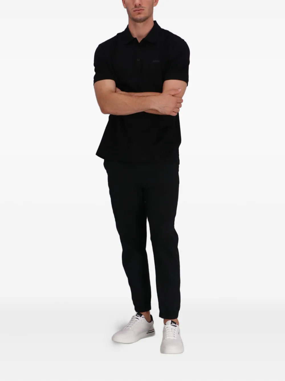 BOSS Katoenen poloshirt met geborduurd logo - Zwart