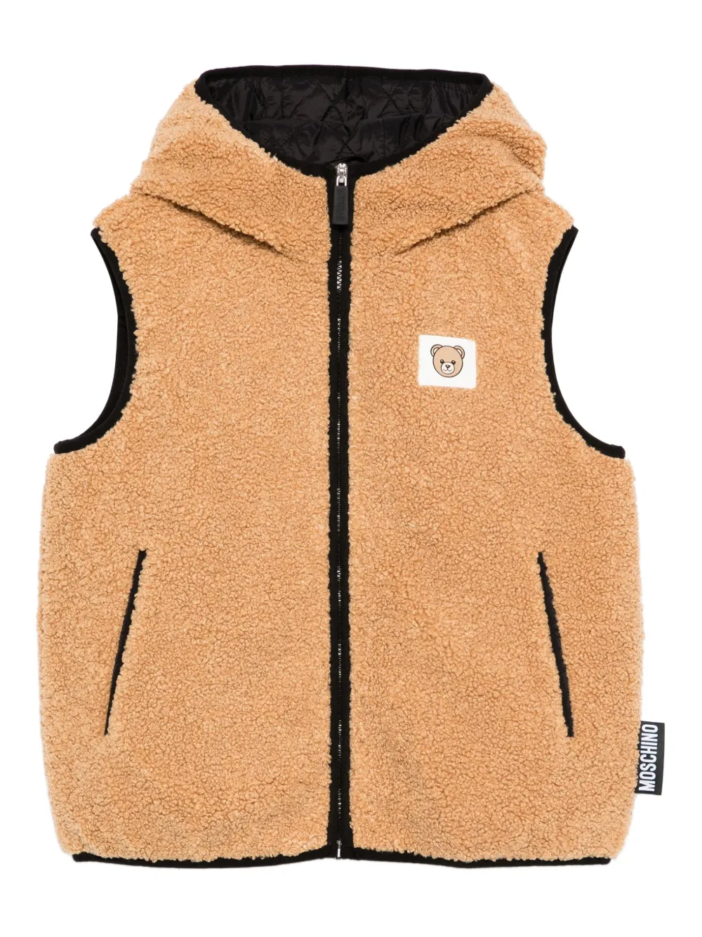 Moschino Kids teddy-bear patch hooded vest Bruin