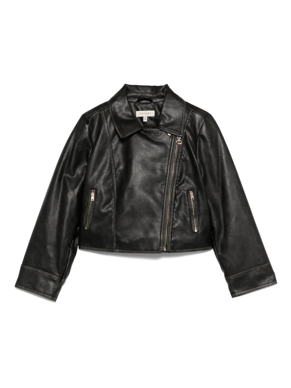 TWINSET Kids asymmetric zip-fastening biker jacket Zwart