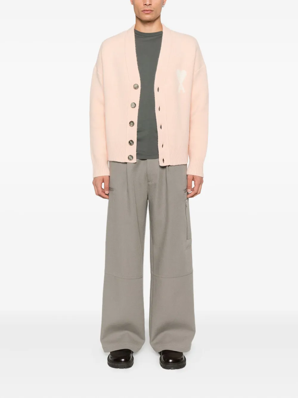 AMI Paris Ami de Coeur button cardigan Beige