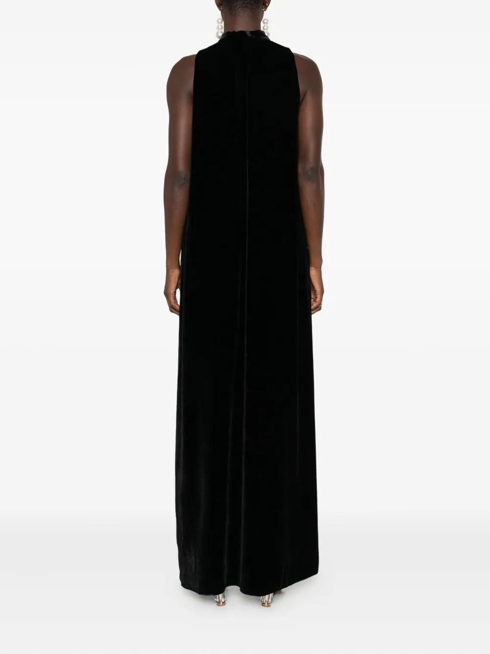 Styland Bow-neck Velvet Dress In Black