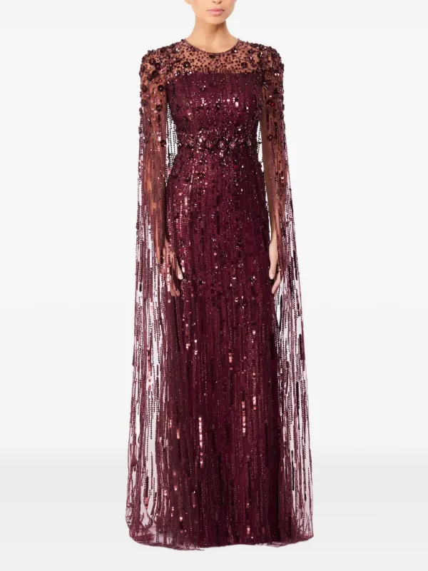 Jenny Packham Ruby sequin-embellished Cape Maxi Dress | Purple | FARFETCH
