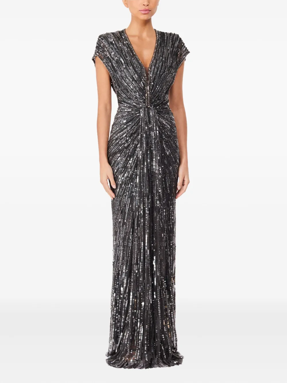 Jenny Packham Zola sequin-embellished V-neck maxi dress - Grijs