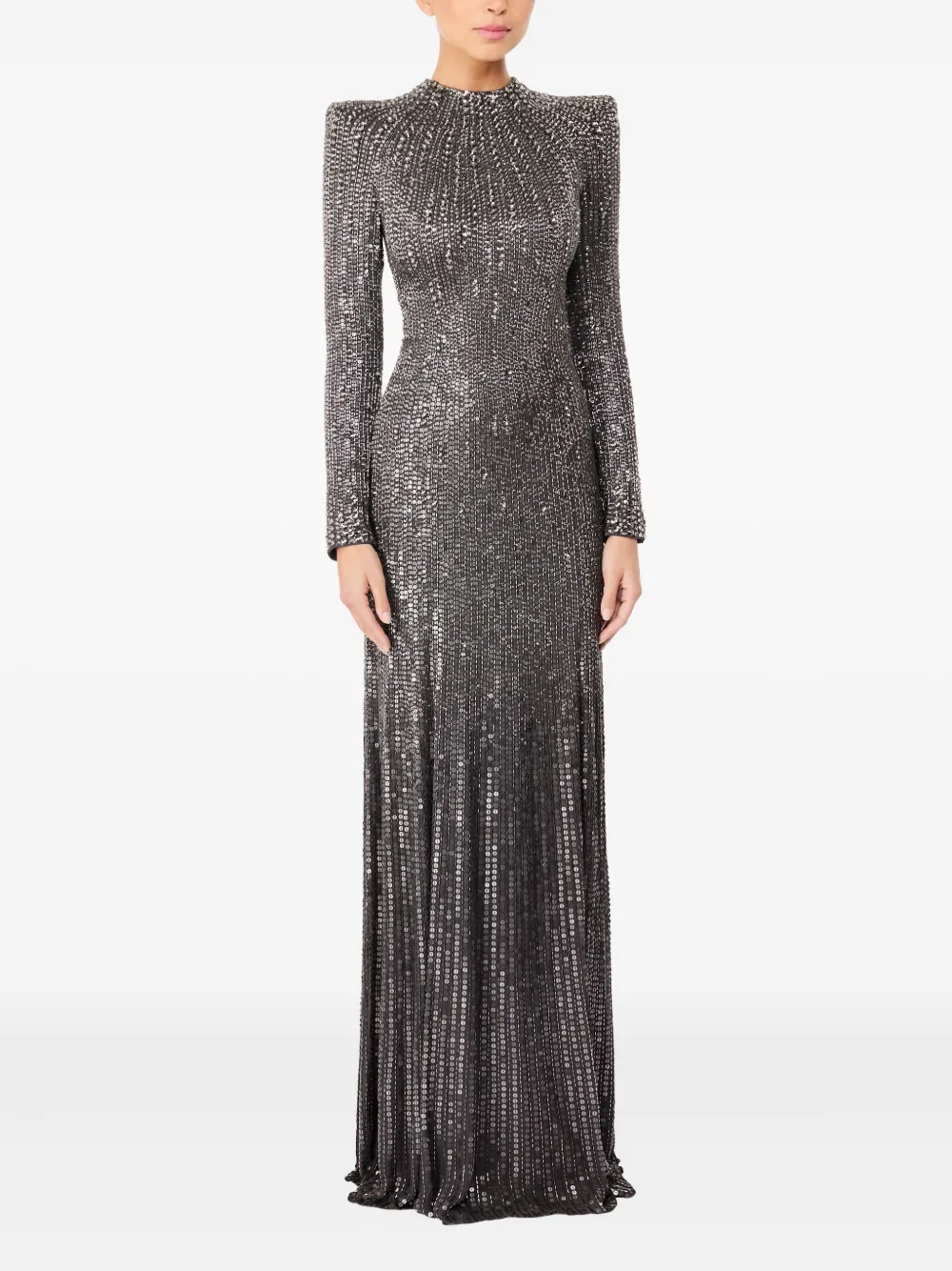 Jenny Packham Rory sequin-embellished long-sleeve maxi dress - Grijs