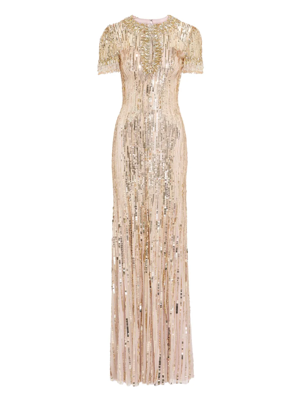 Jenny Packham Nova Sequin-embellished Keyhole-neck Maxi Dress In Neutral