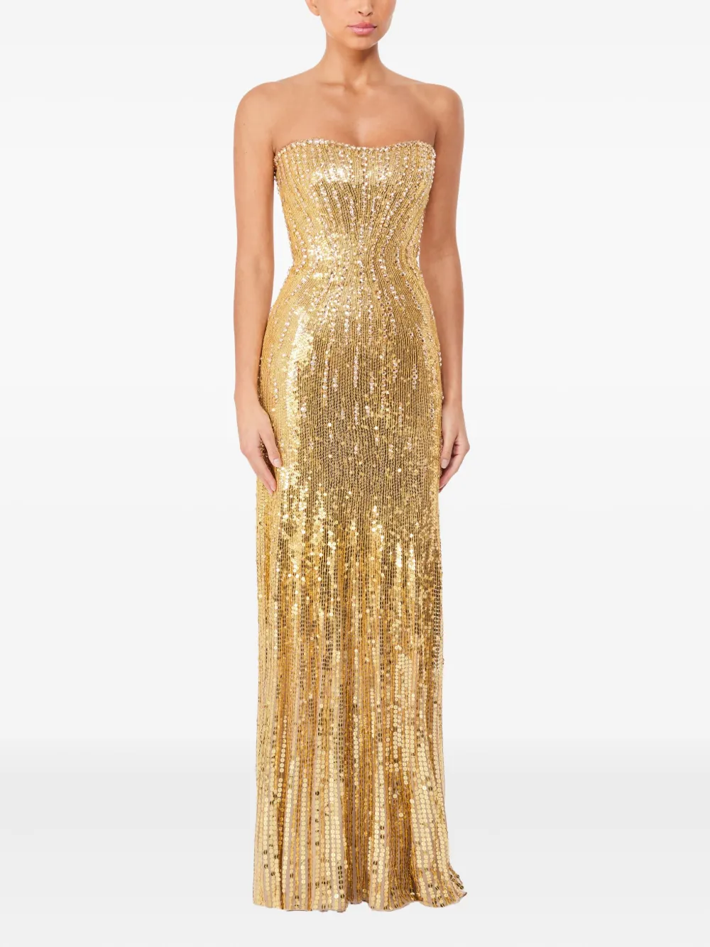 Jenny Packham Sarai sequin-embellished strapless maxi dress - Goud