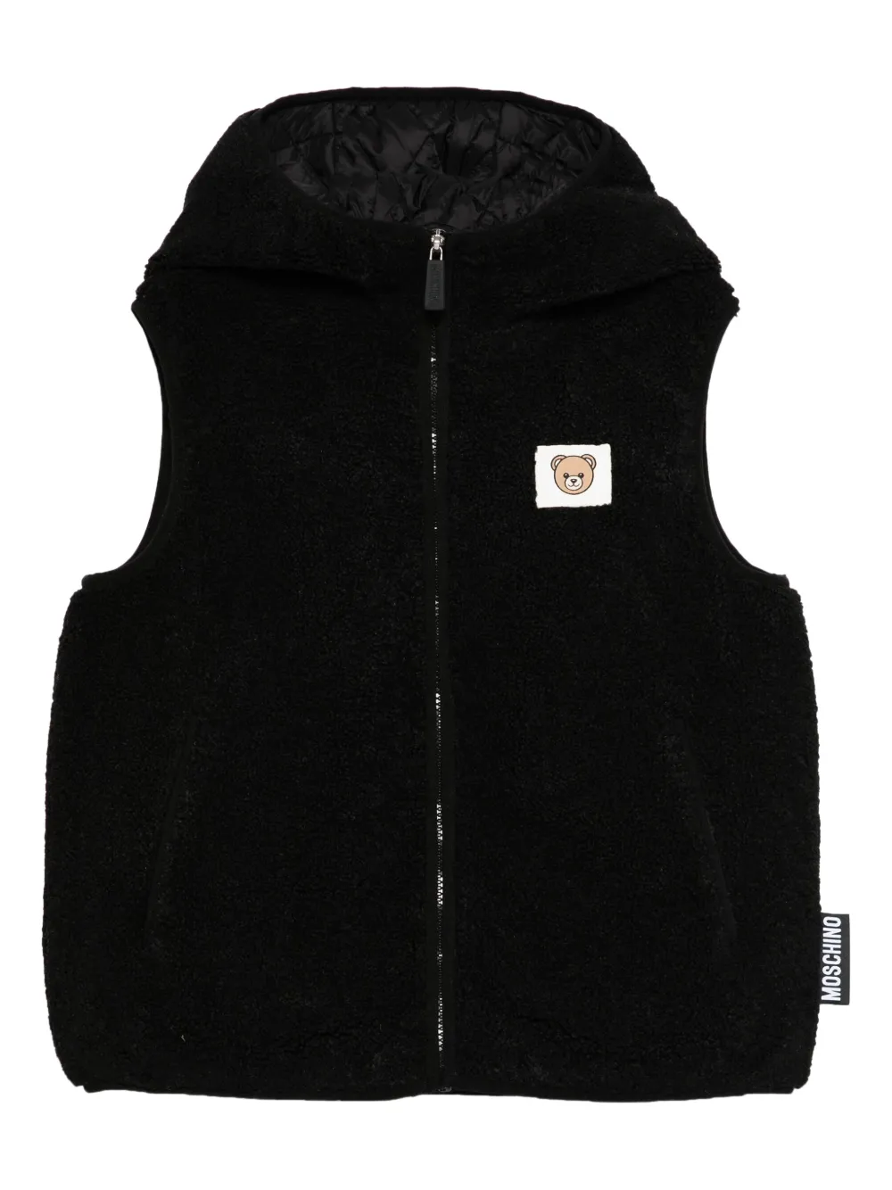 Moschino Kids teddy-patch hooded vest Zwart
