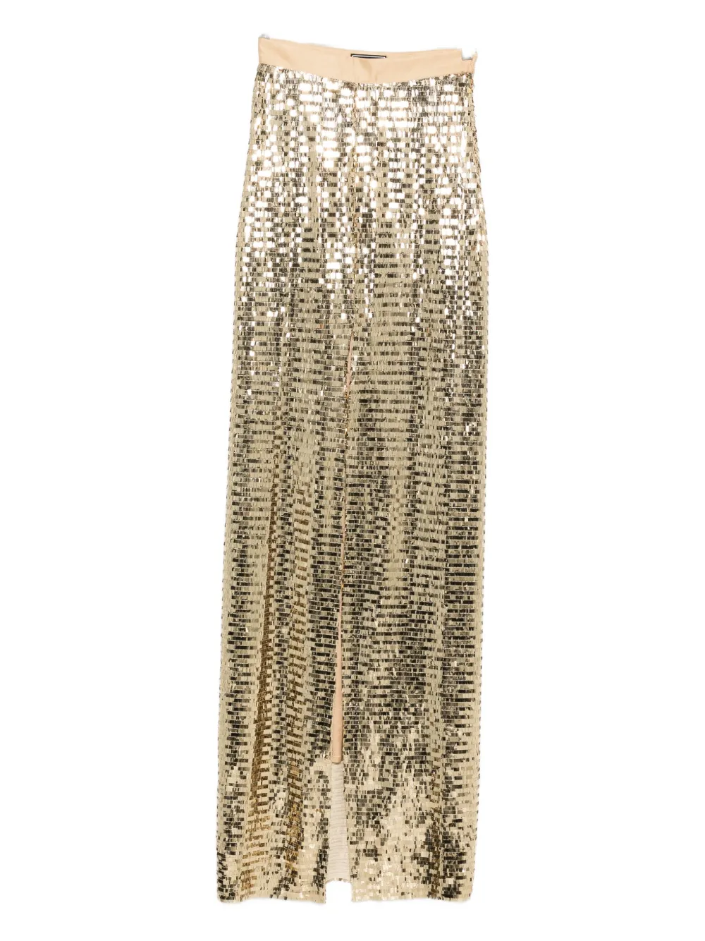 Styland Sequin-embellished Front-split Skirt In Gold