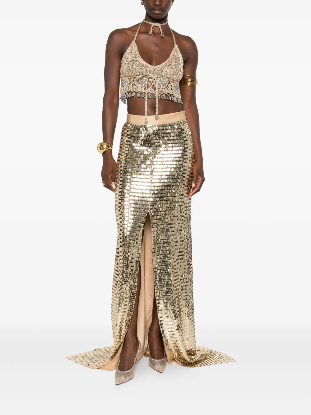 STYLAND sequin-embellished front-split skirt - Geel