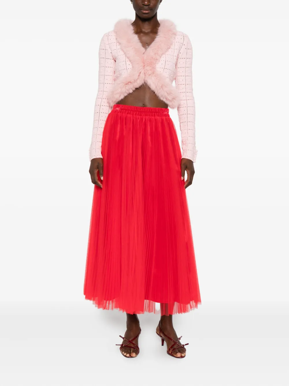STYLAND pleated-tulle midi skirt - Rood
