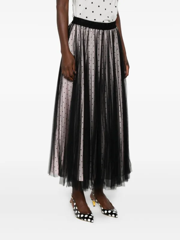 STYLAND Pleated polka-dot Tulle Midi Skirt | Black | FARFETCH