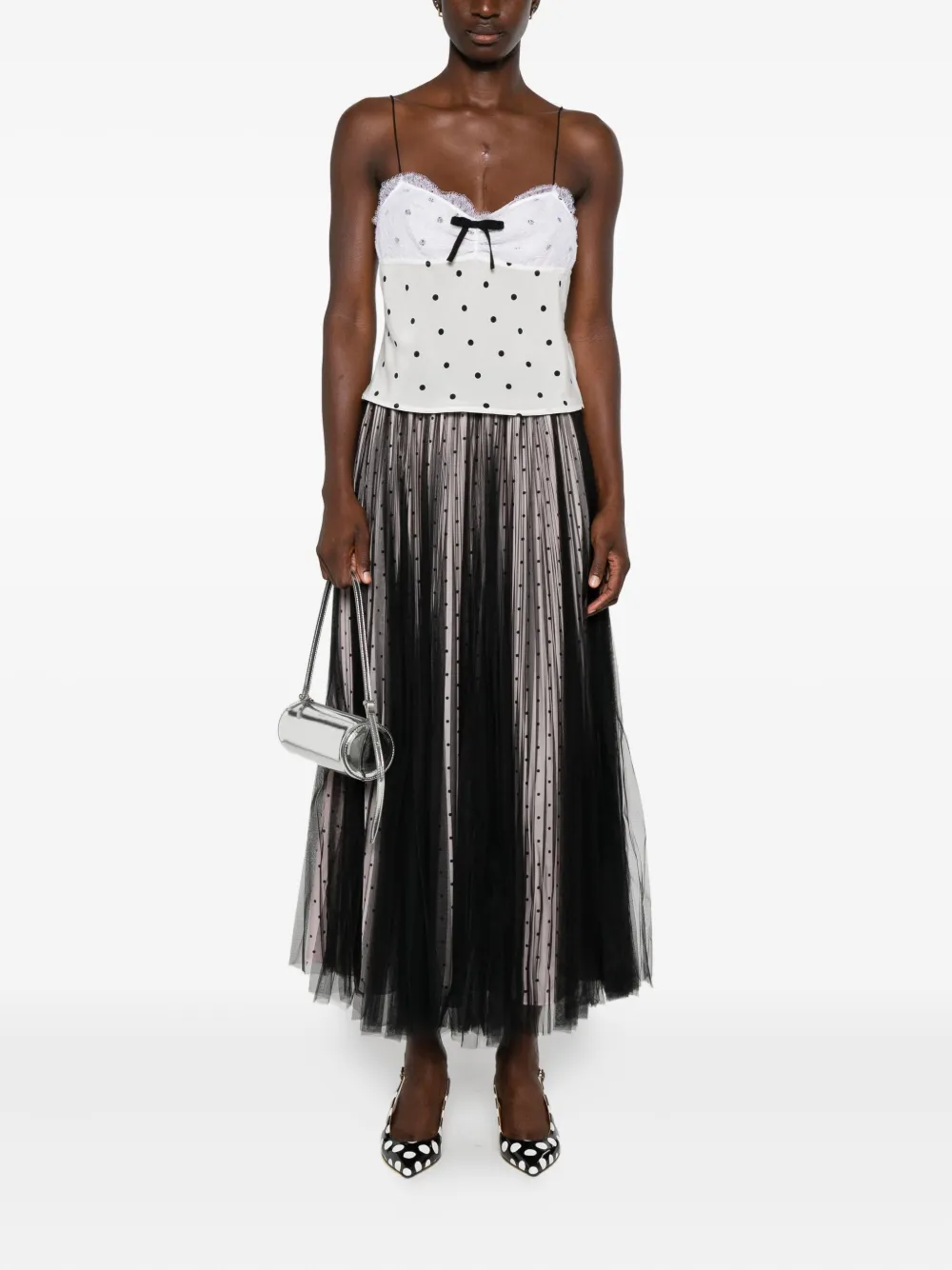 STYLAND pleated polka-dot tulle midi skirt - Zwart