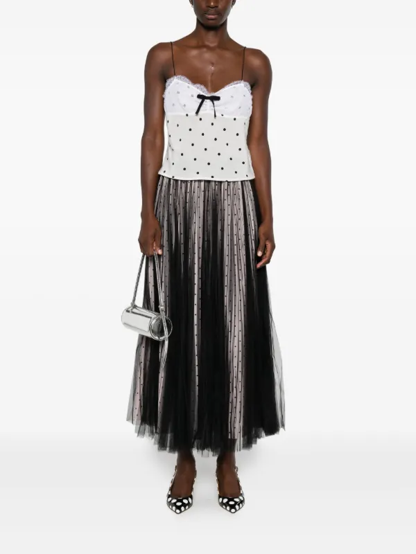 STYLAND Pleated polka-dot Tulle Midi Skirt | Black | FARFETCH