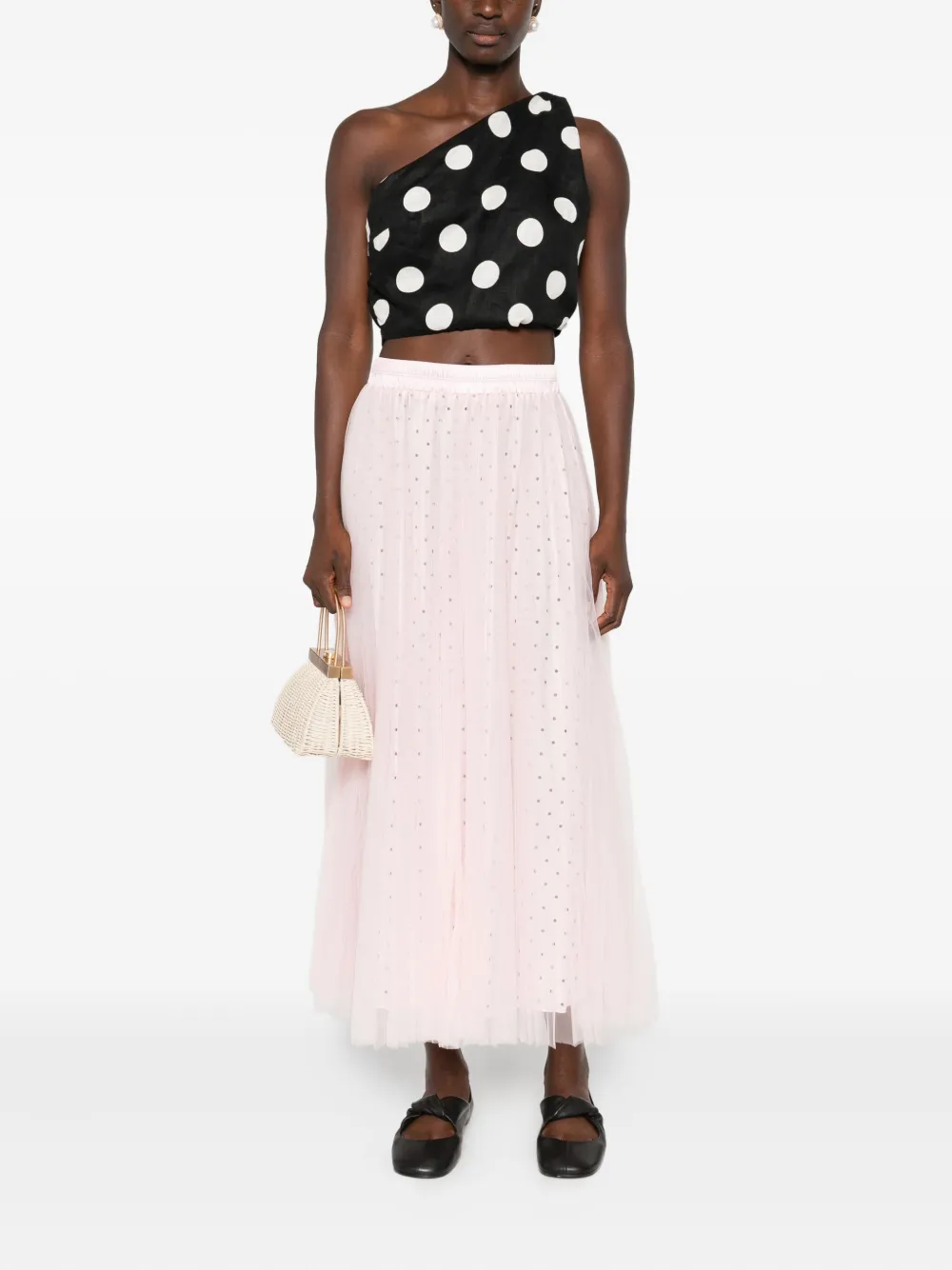 STYLAND pleated polka-dot midi skirt - Roze
