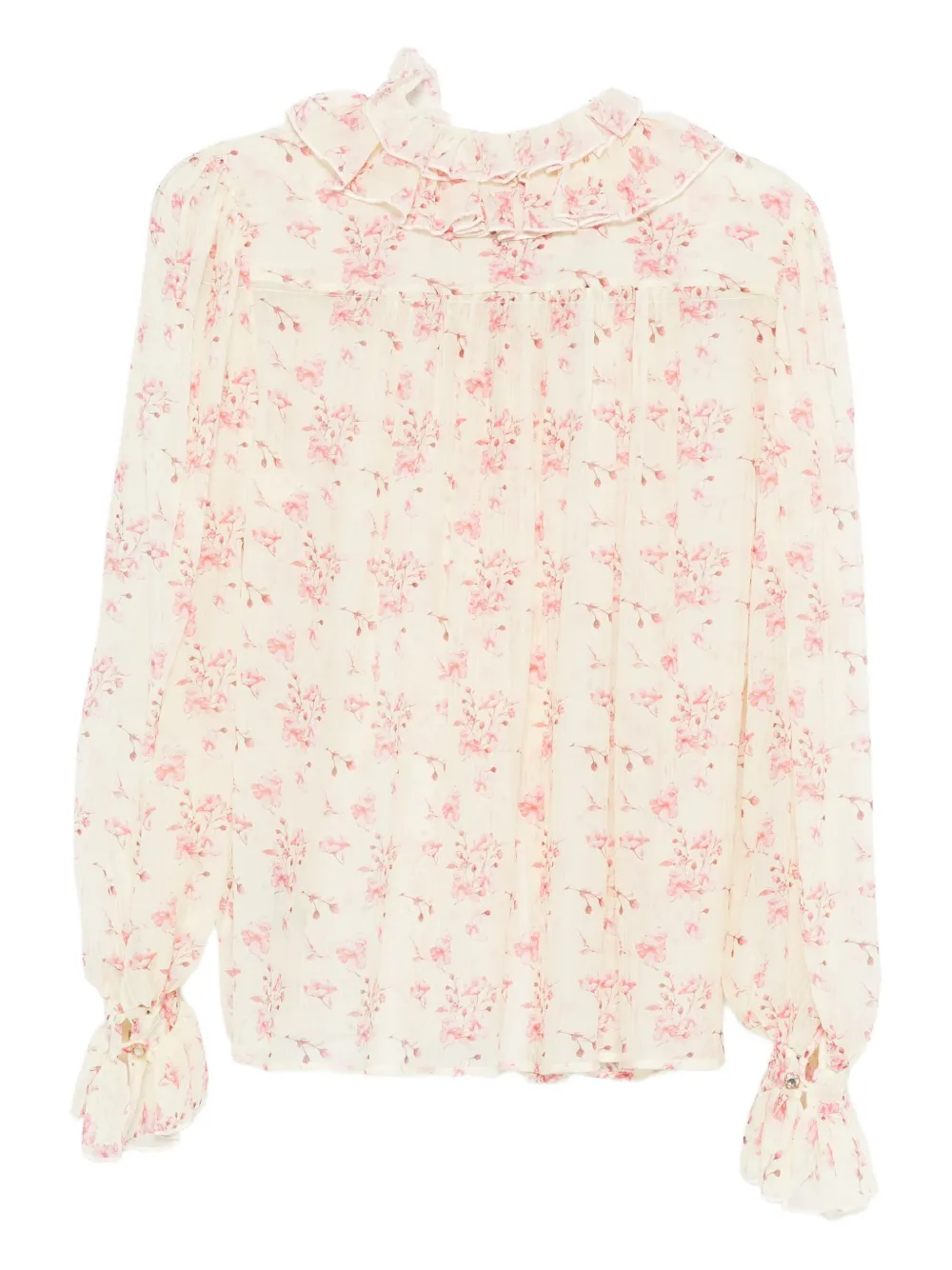 STYLAND ruffled floral-print blouse - Beige