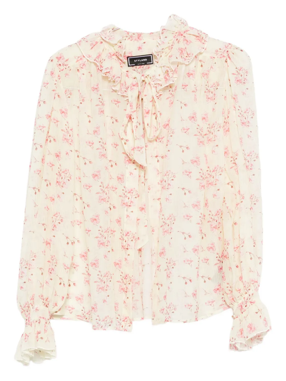 Styland Ruffled Floral-print Blouse In Pink