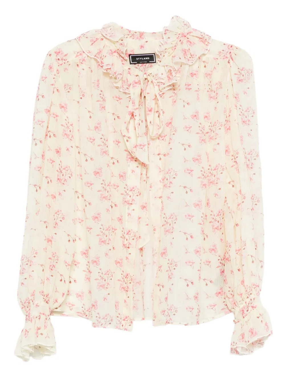 ruffled floral-print blouse