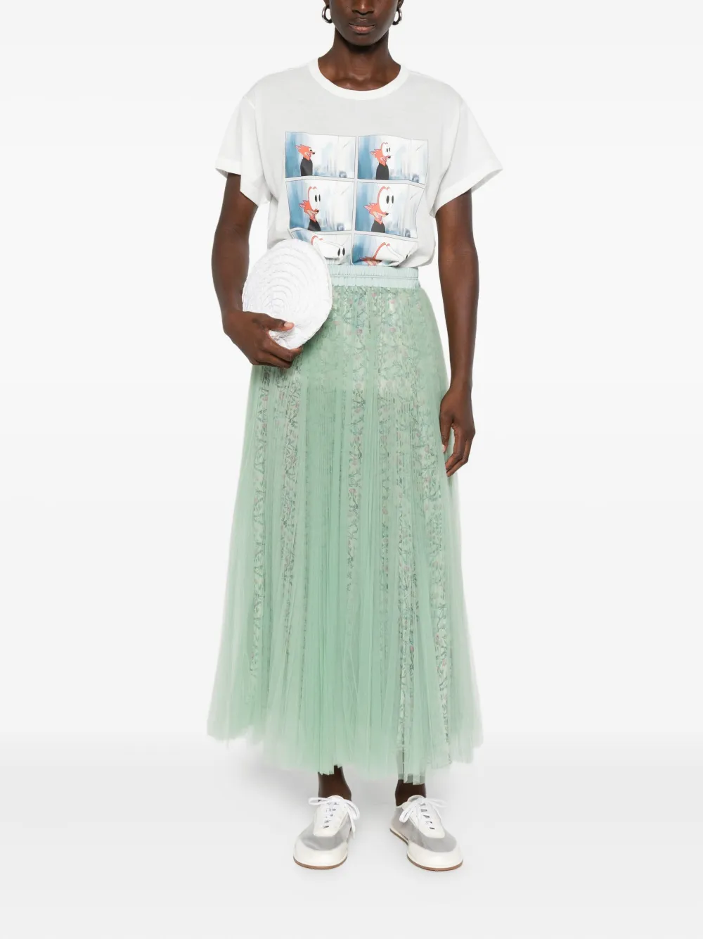 STYLAND pleated floral-print midi skirt - Groen