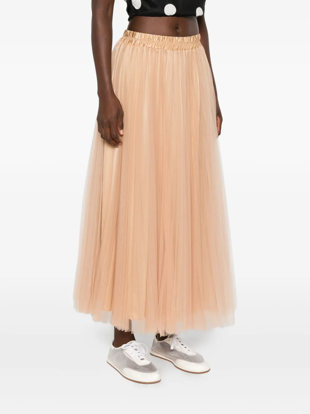 STYLAND pleated-tulle midi skirt - Beige