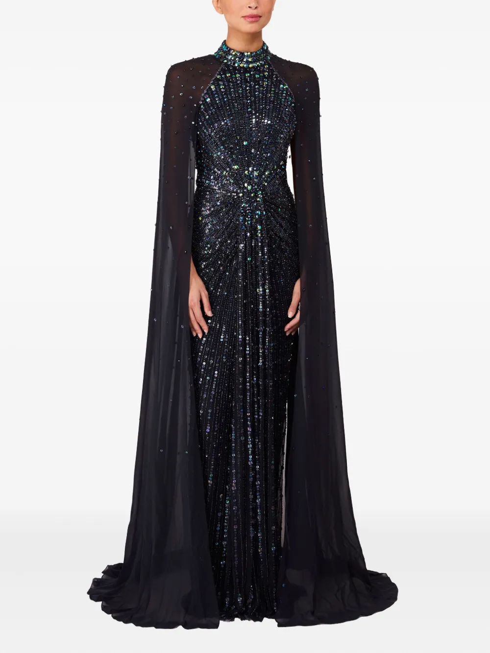 Jenny Packham Thea embellished cape maxi dress - Zwart