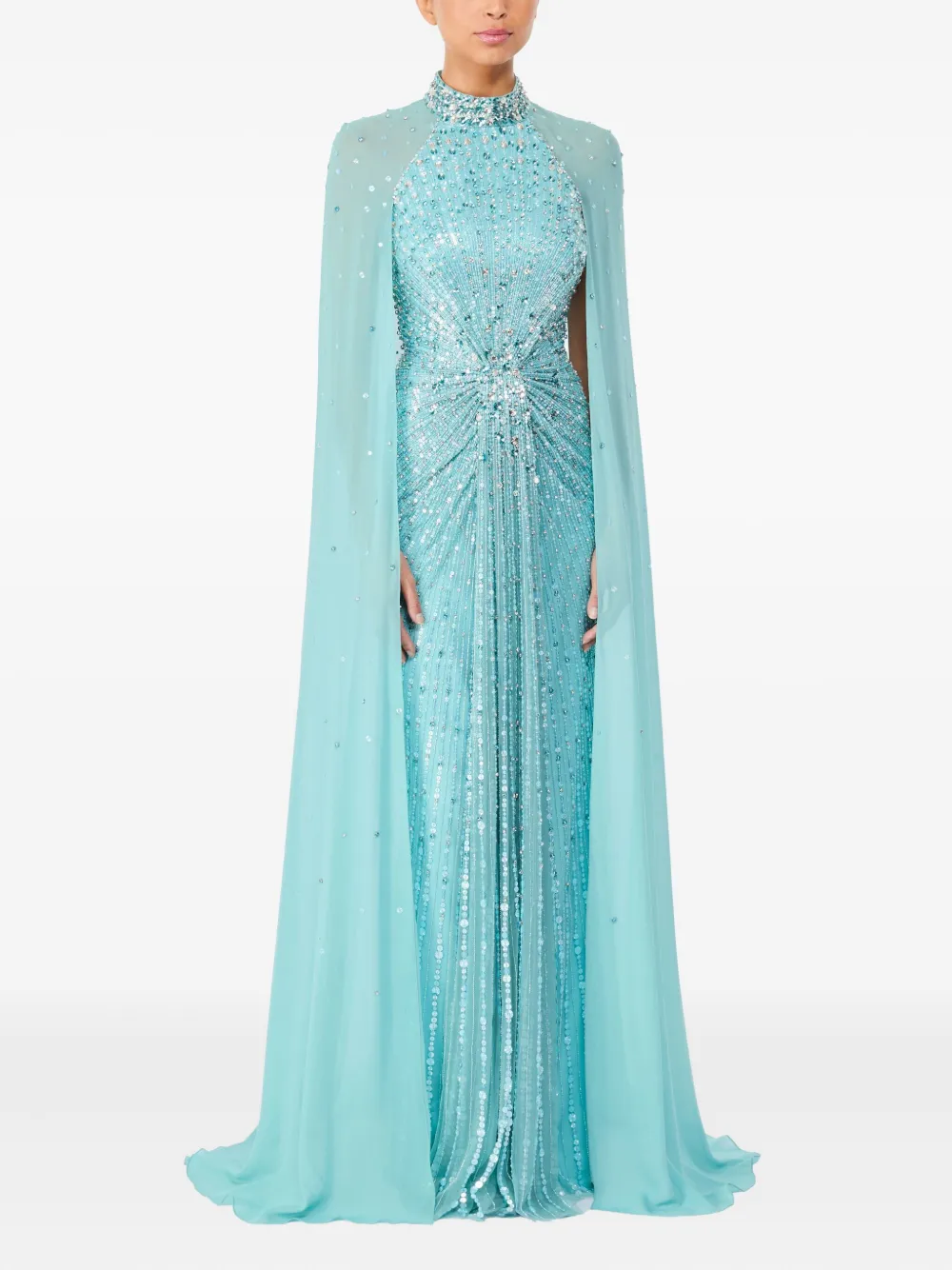 Jenny Packham Thea embellished cape maxi dress - Blauw