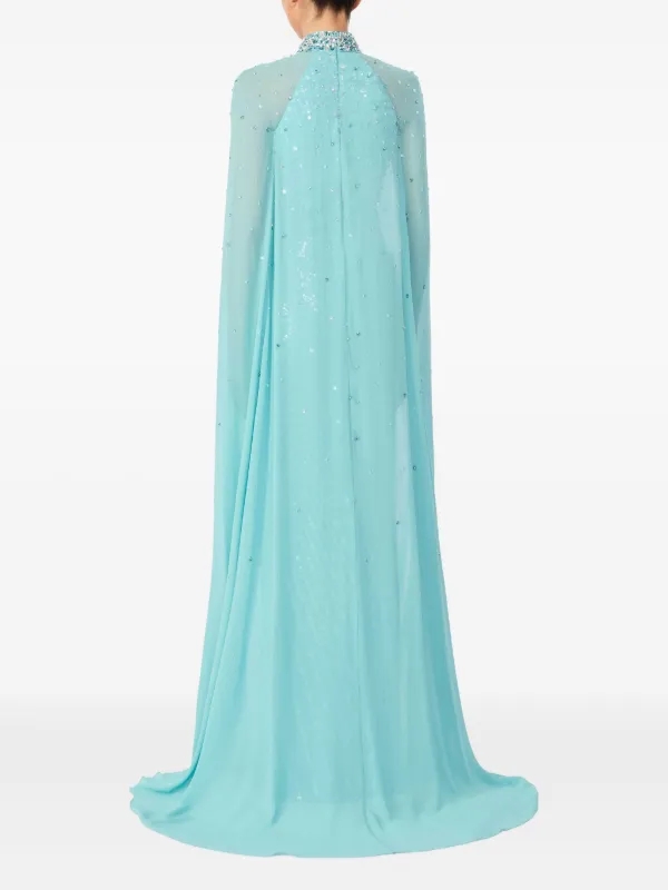 Jenny Packham Thea Embellished Cape Maxi Dress - Blue
