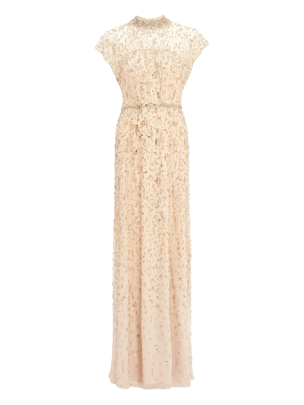 Jenny Packham Crystal-embellished High-neck Maxi Dress In Neutral