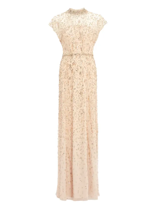 Jenny Packham crystal-embellished high-neck Maxi Dress | Neutrals | FARFETCH