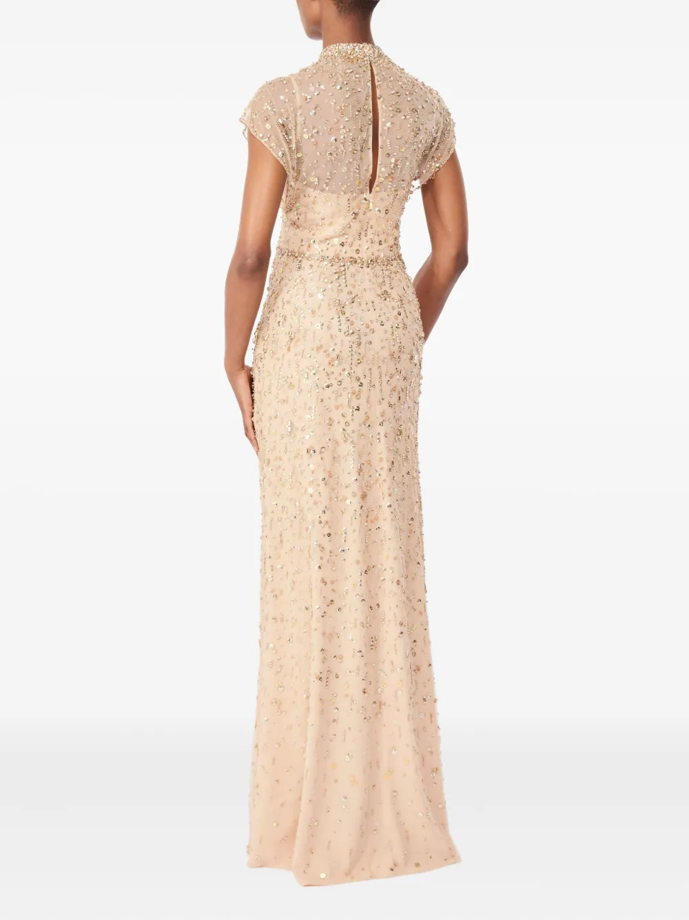 Jenny Packham Crystal-embellished High-neck Maxi Dress In Neutral