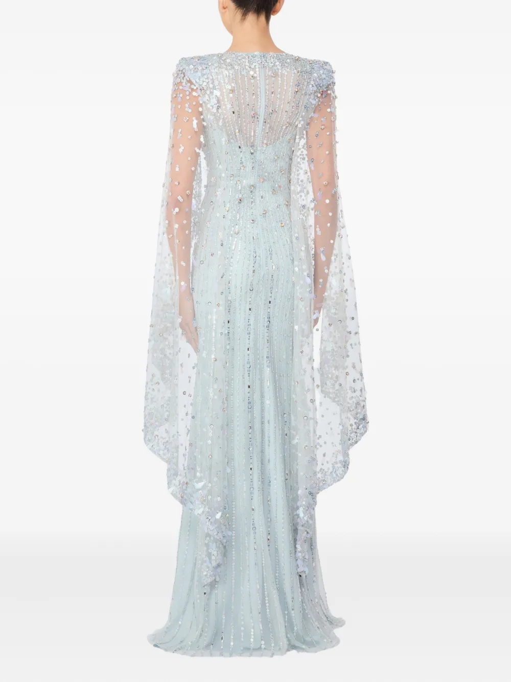 Jenny Packham Blaize Sequin-embellished Cape Maxi Dress In Blue