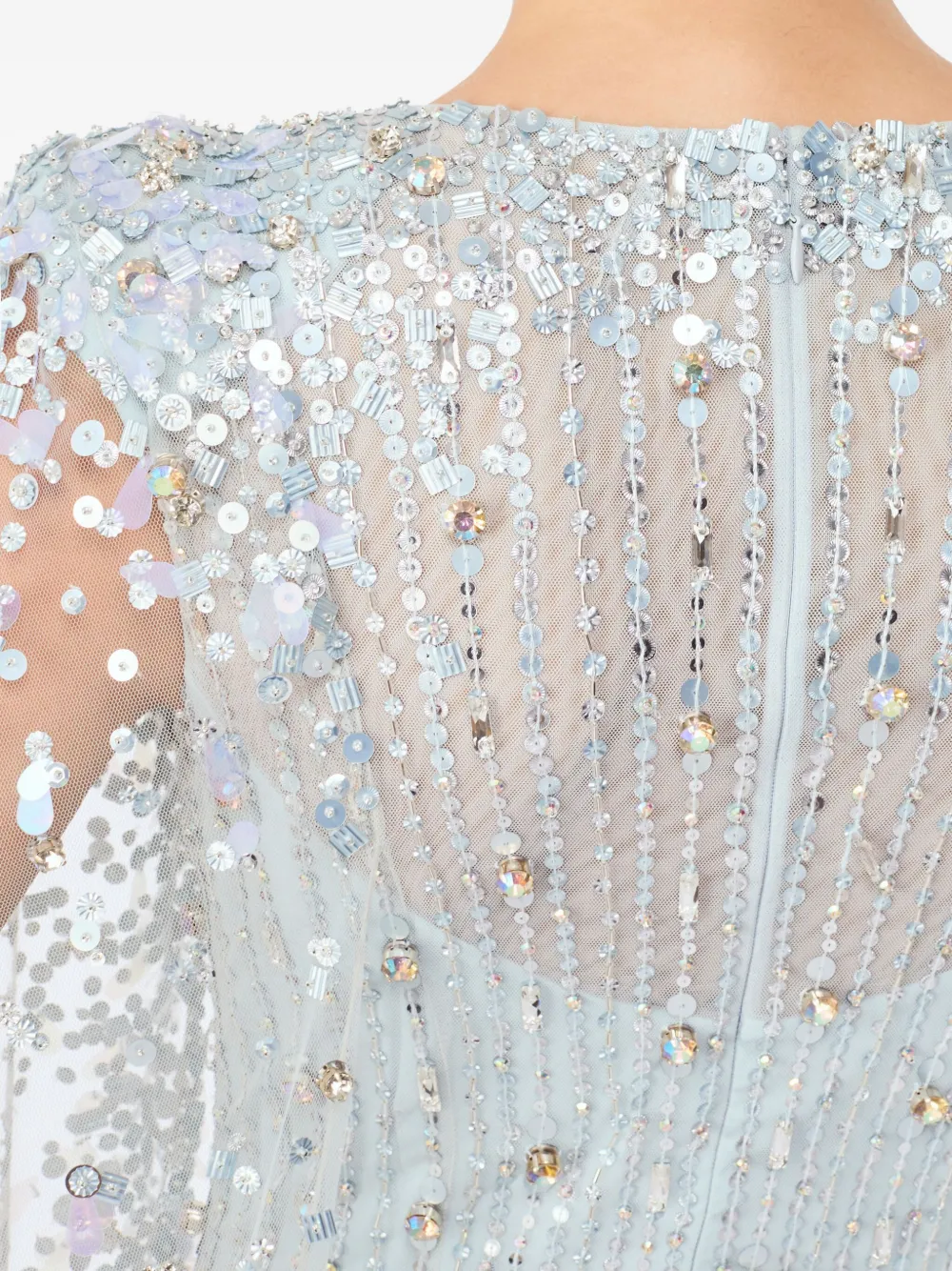 Jenny Packham Blaize Sequin-embellished Cape Maxi Dress In Blue