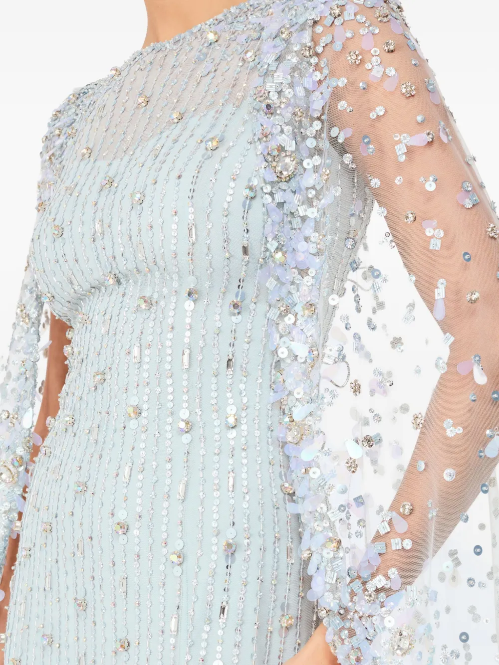 Jenny Packham Blaize Sequin-embellished Cape Maxi Dress In Blue