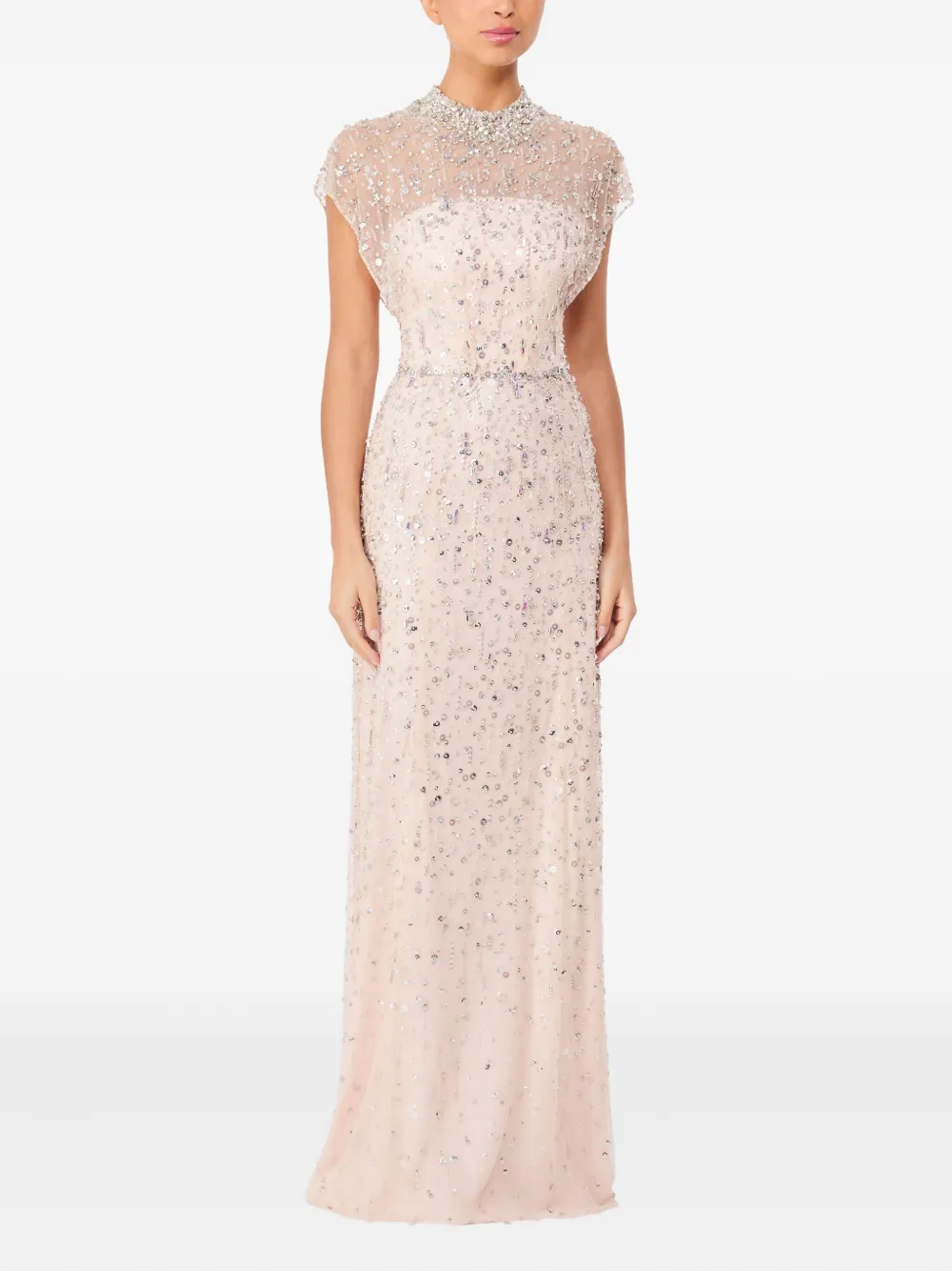 Jenny Packham Maxi-jurk verfraaid met kristallen en hoge hals - Beige